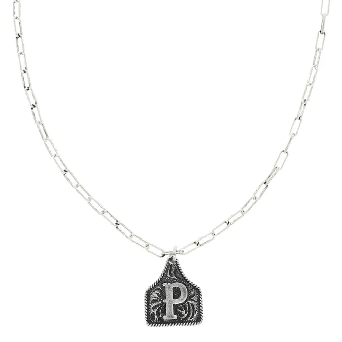 Western Initial Cattle Tag Pendant Necklace ~ P - Henderson's Western Store