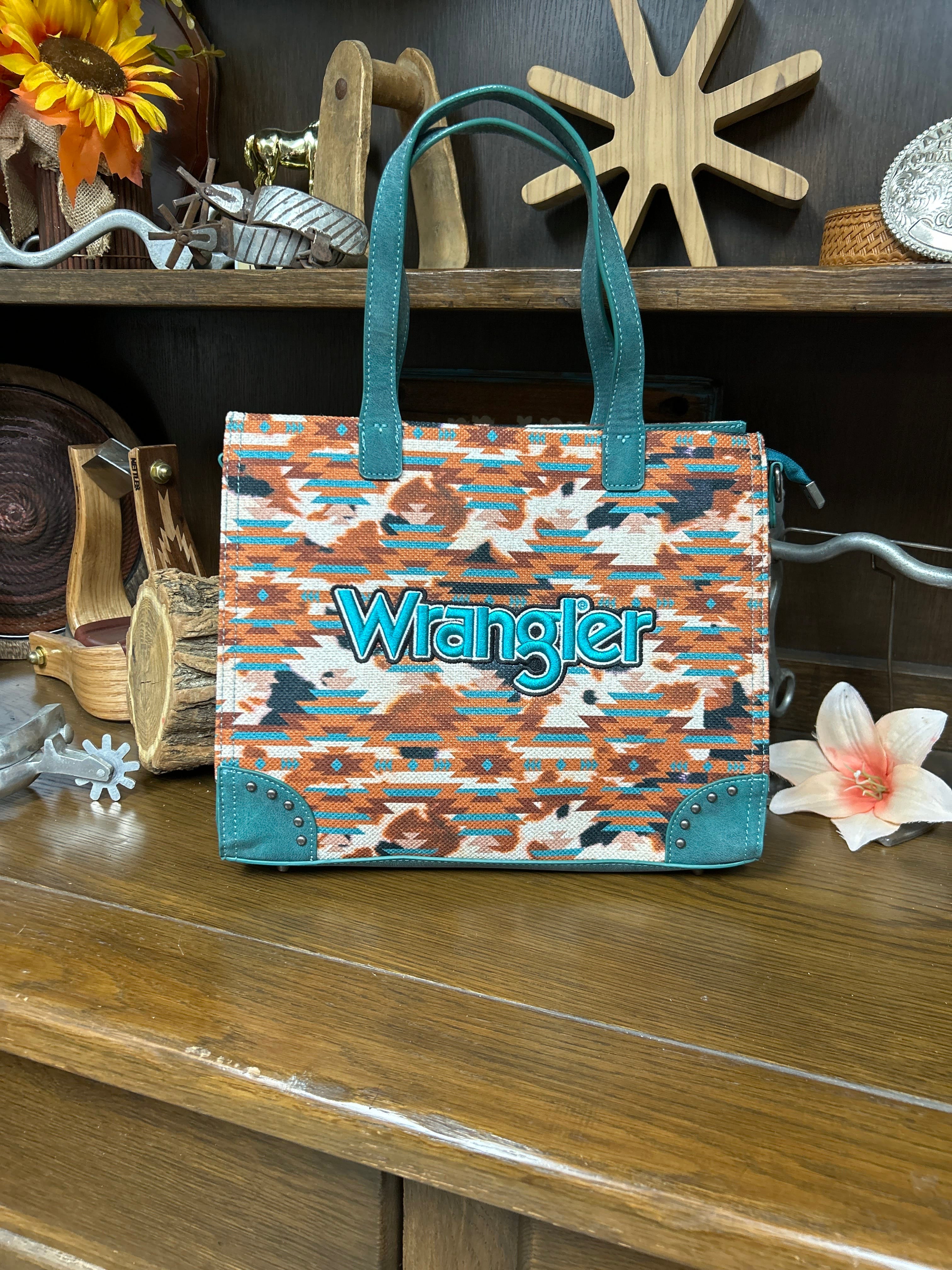 Wrangler Aztec Print Tote/Crossbody - Turquoise - Henderson's Western Store