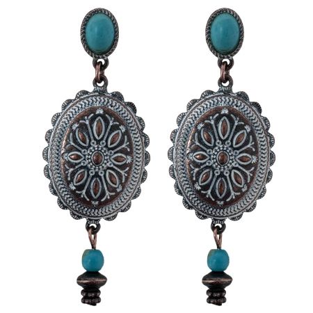 Western Style Copper Concho Drop Earrings - Henderson's Western Store