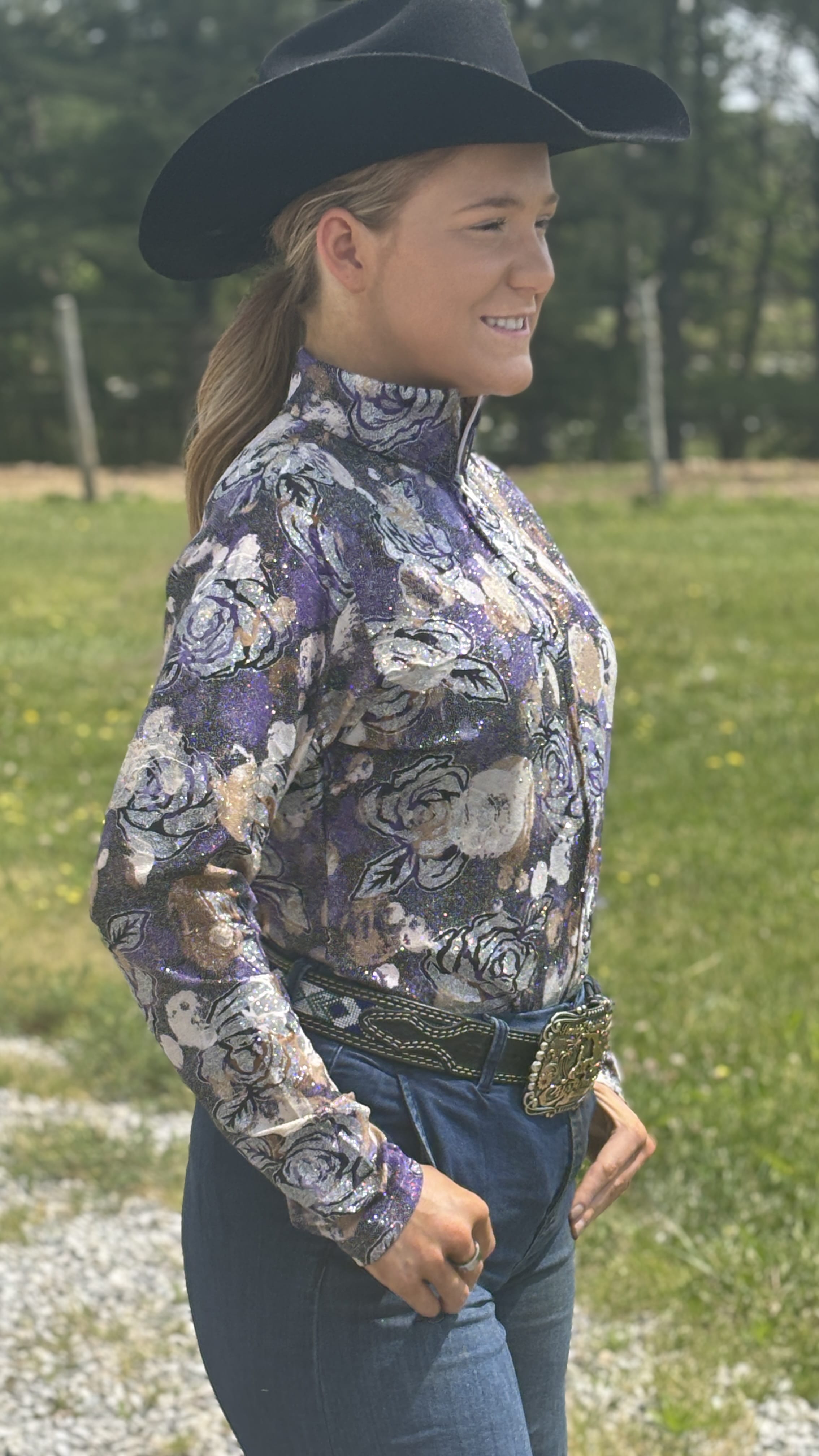 Purple Floral Front Zip Show Shirt - Henderson's Western Store
