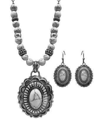 Western Statement Stone Concho Pendant Necklace and Earrings Set - Henderson's Western Store