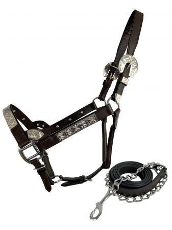 Dark Leather Show Halter ~ Silver Bar