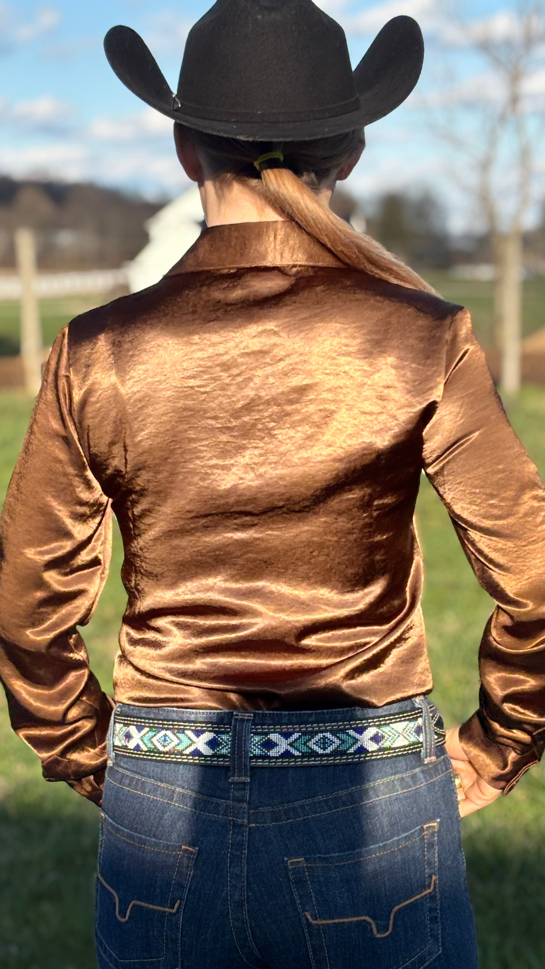 Satin Pullover Button Up by Cowgirl Tuff ~ Chocolate - Henderson's Western Store