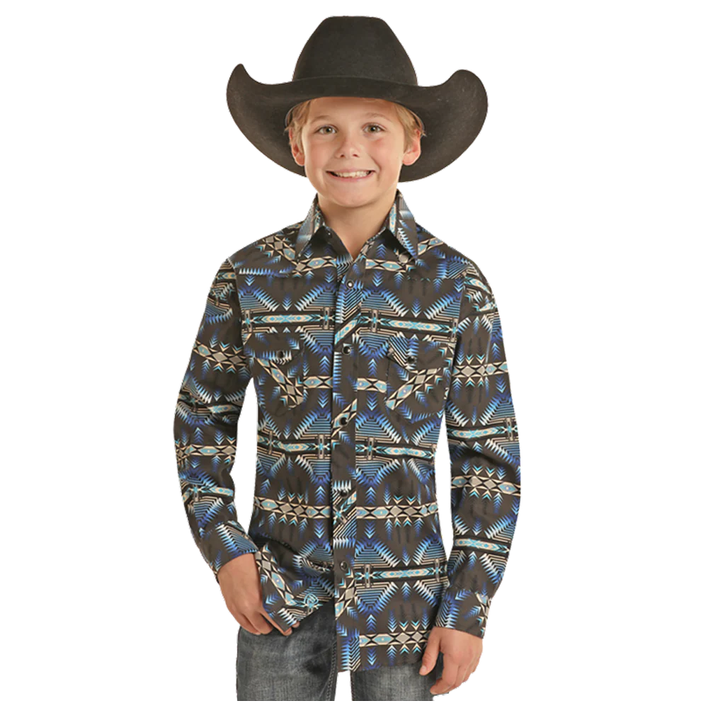 Boy's Aztec Print by Rock & Roll ~ Navy - Henderson's Western Store