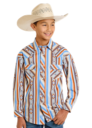 Boy's Stripe Aztec Print by Rock & Roll ~ Orange - Henderson's Western Store