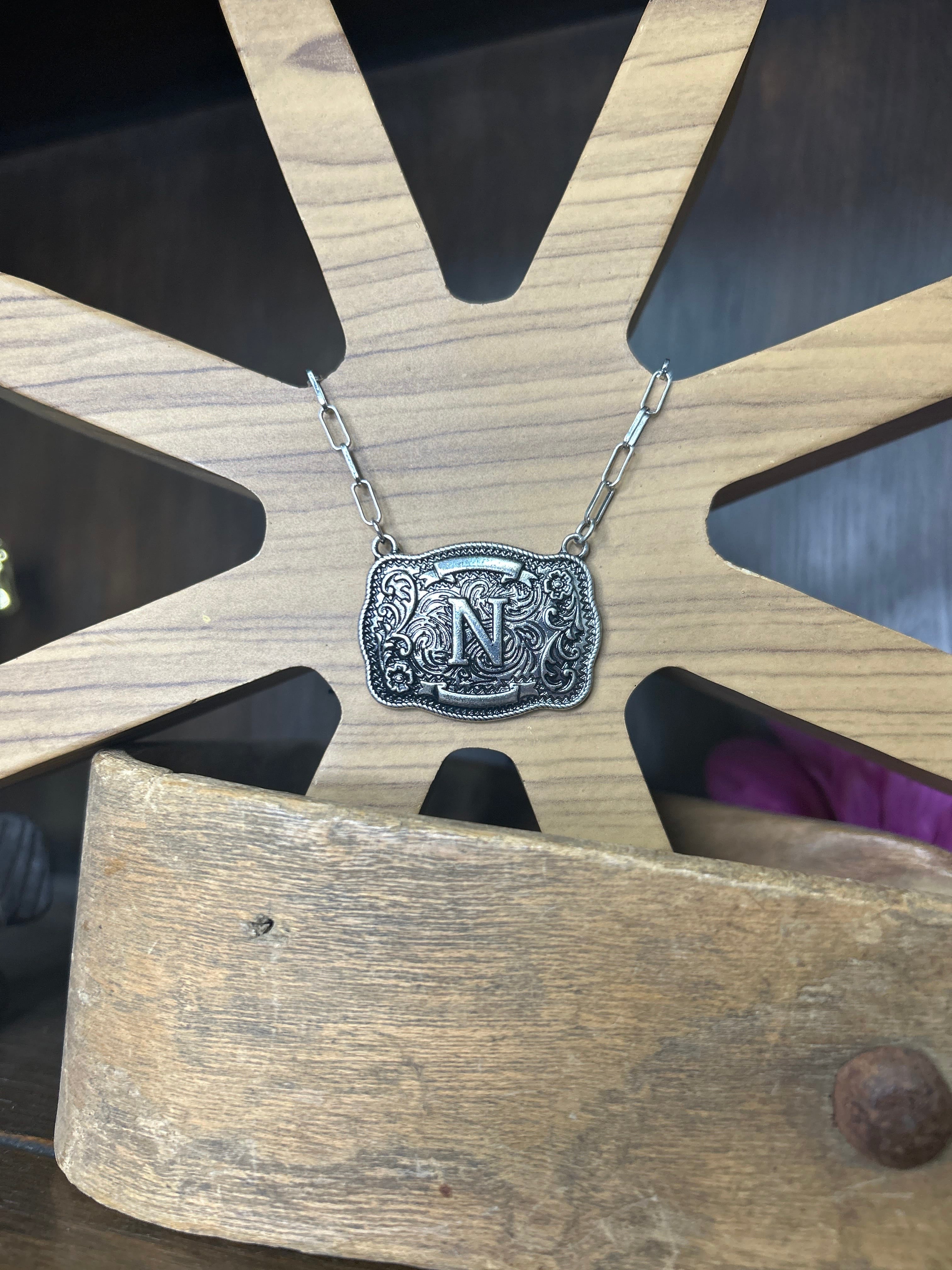 Western Buckle Initial Necklace ~ N - Henderson's Western Store