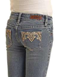 Load image into Gallery viewer, Girl&#39;s Leather Embroidered Jeans by Rock &amp; Roll - Henderson&#39;s Western Store