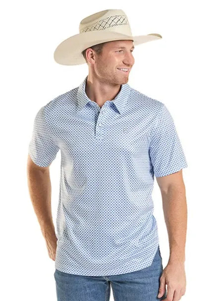 Men's Blue Diamond Print Polo - Henderson's Western Store
