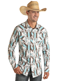 Men's Aztec by Rock & Roll ~ White/Turquoise - Henderson's Western Store