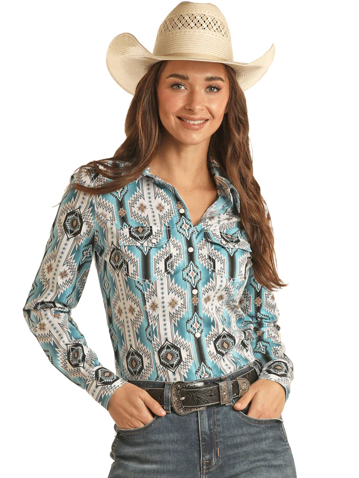 Ladies Aztec Print by Rock & Roll ~ Turquoise - Henderson's Western Store