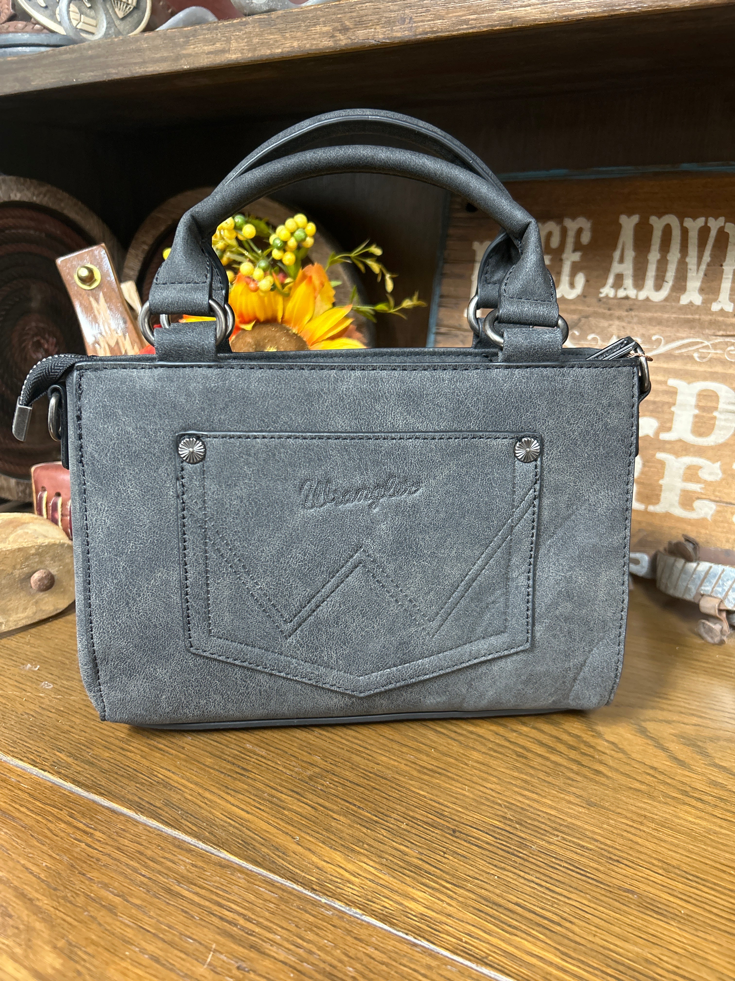 Wrangler Embroidered Satchel/ Crossbody ~ Black - Henderson's Western Store