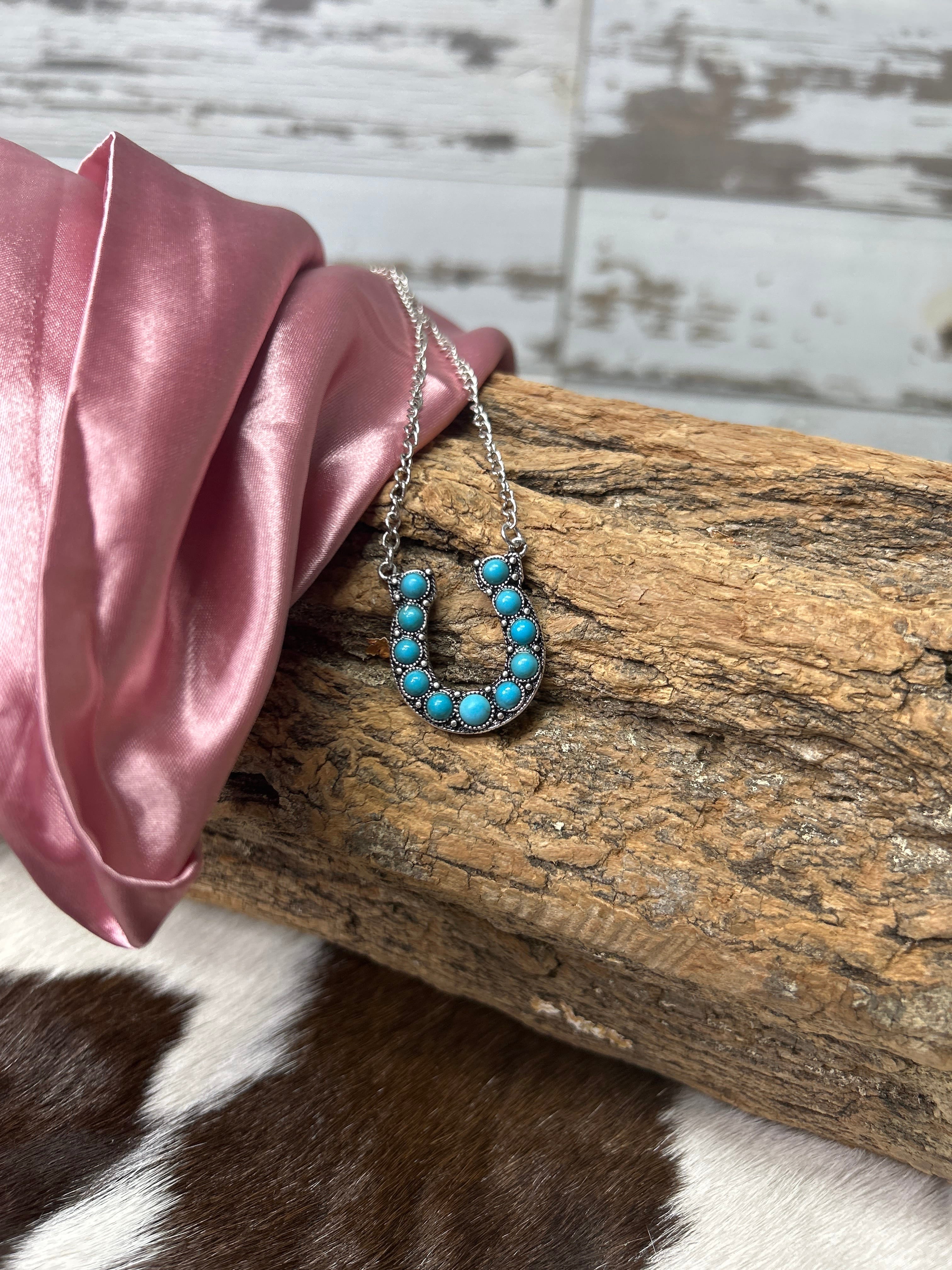 Western Turquoise Stone Horseshoe Pendant Necklace - Henderson's Western Store