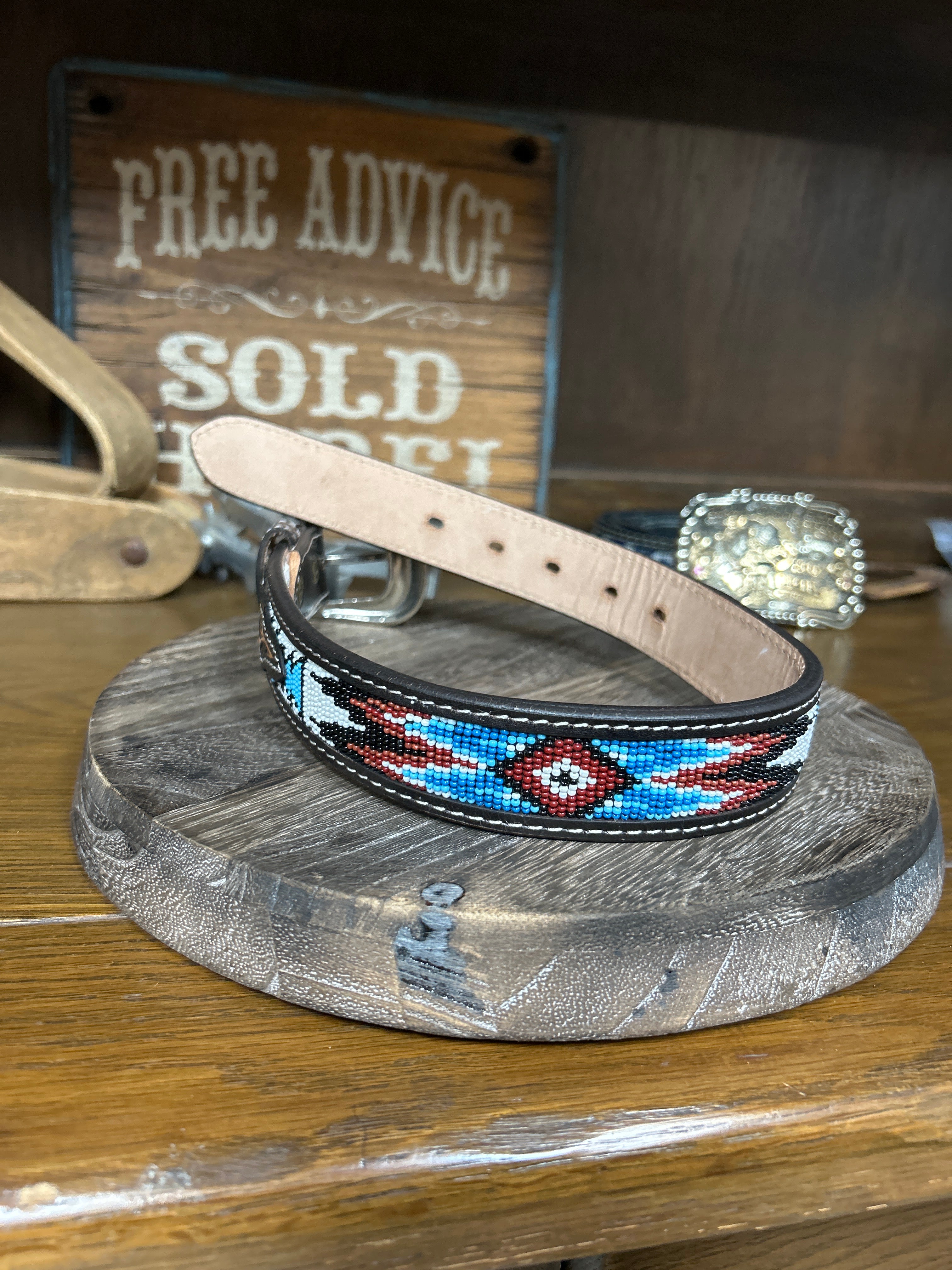 Leather Beaded Inlay Belt - Henderson's Western Store