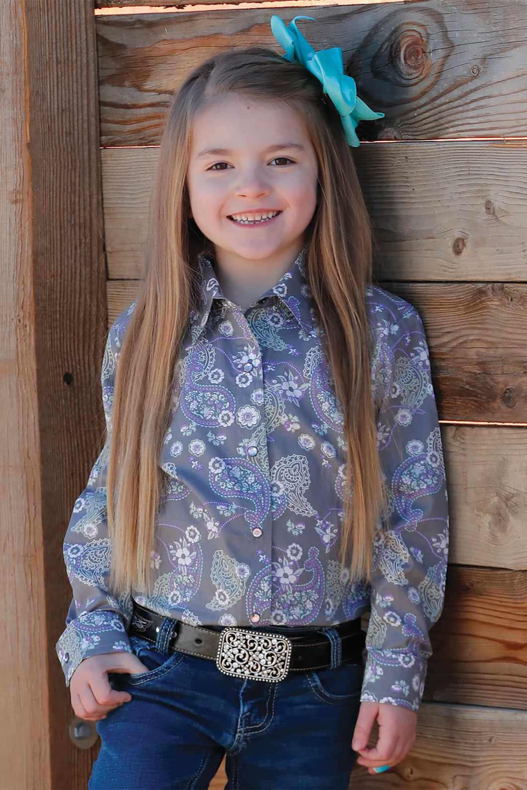 Girl's Paisley Print Western Shirt - Gray