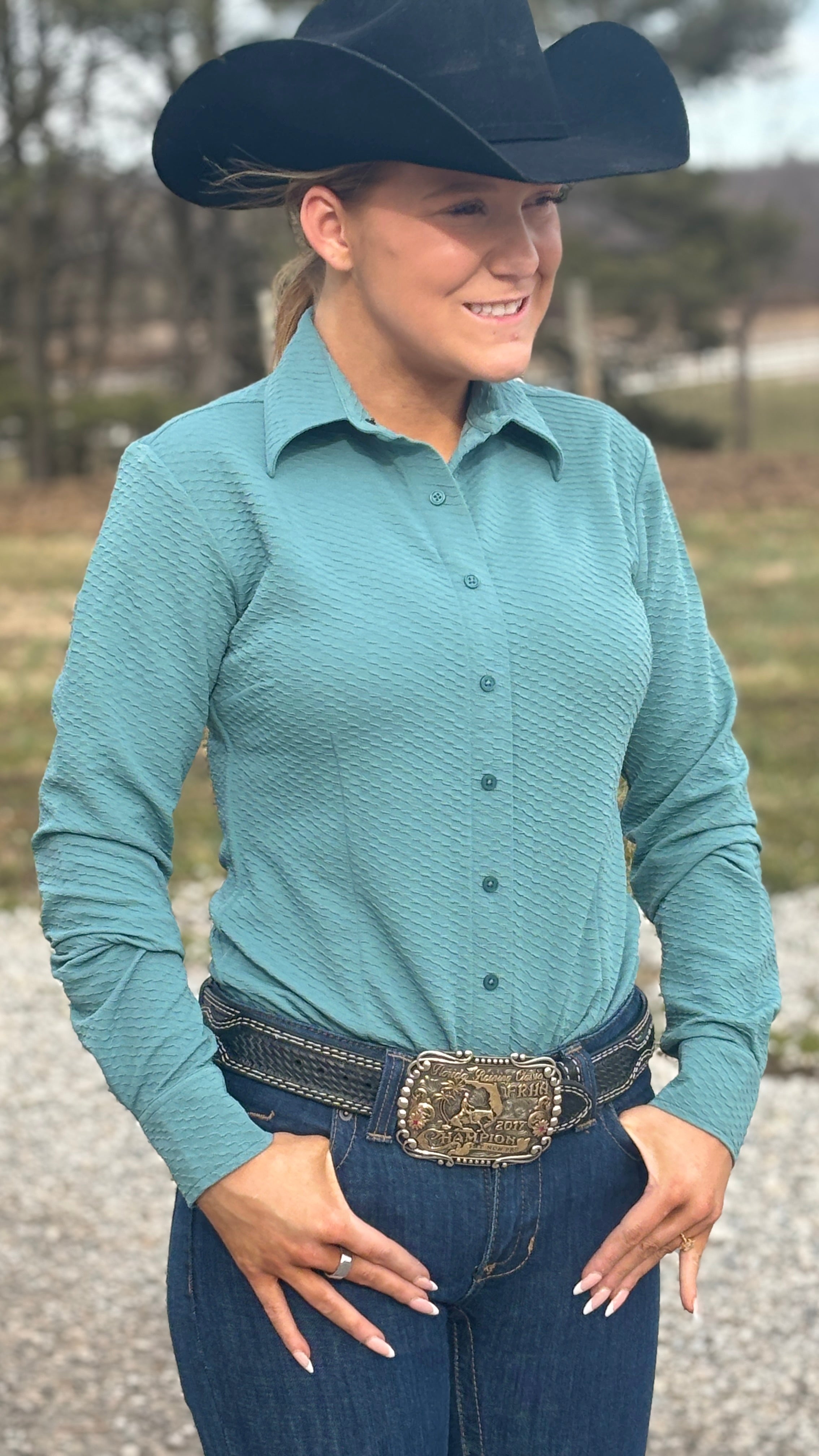 Sage Glow Dobby Poly Shirt - Henderson's Western Store