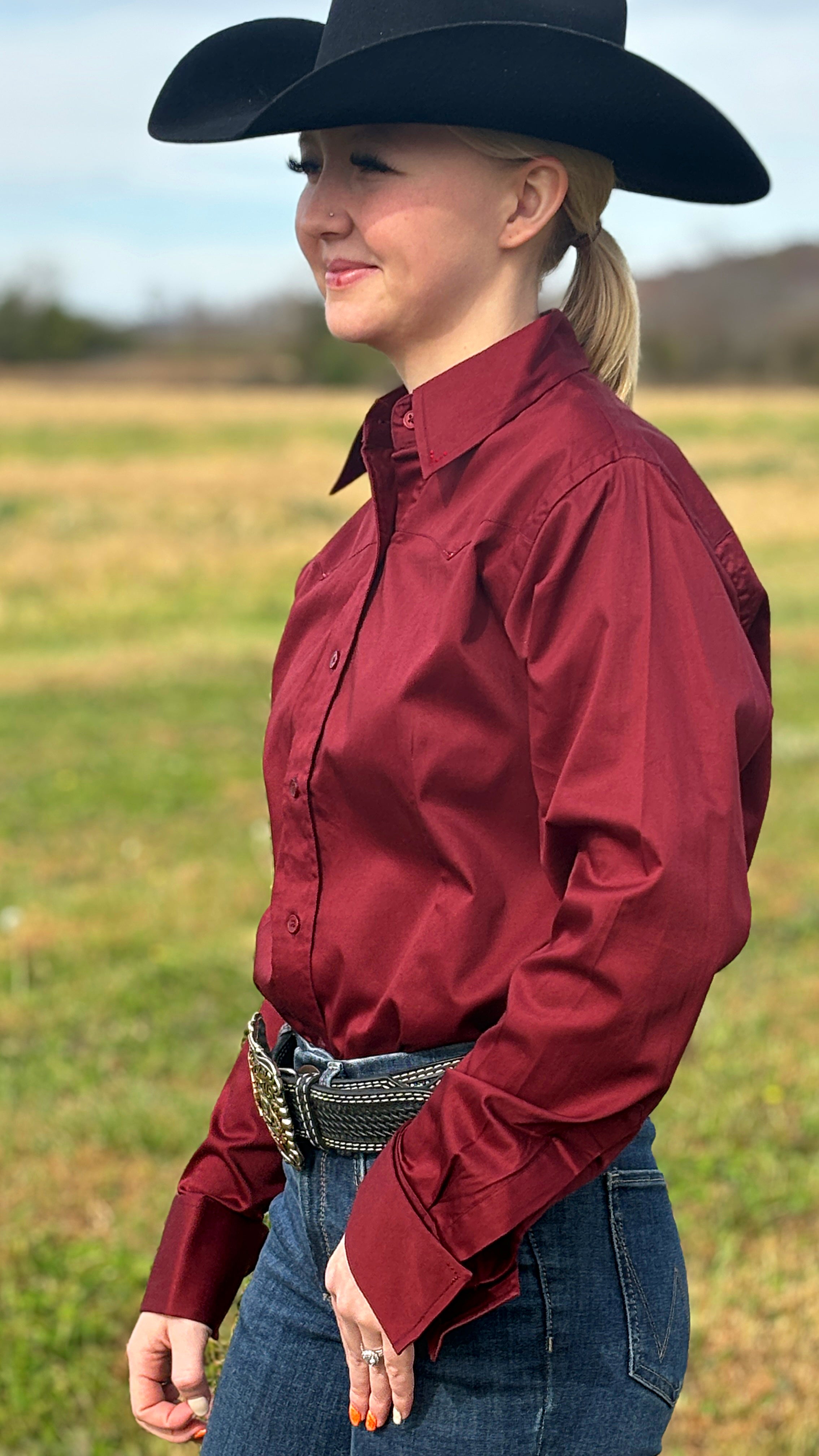 Sateen Solid Shirts ~ Burgundy - Henderson's Western Store