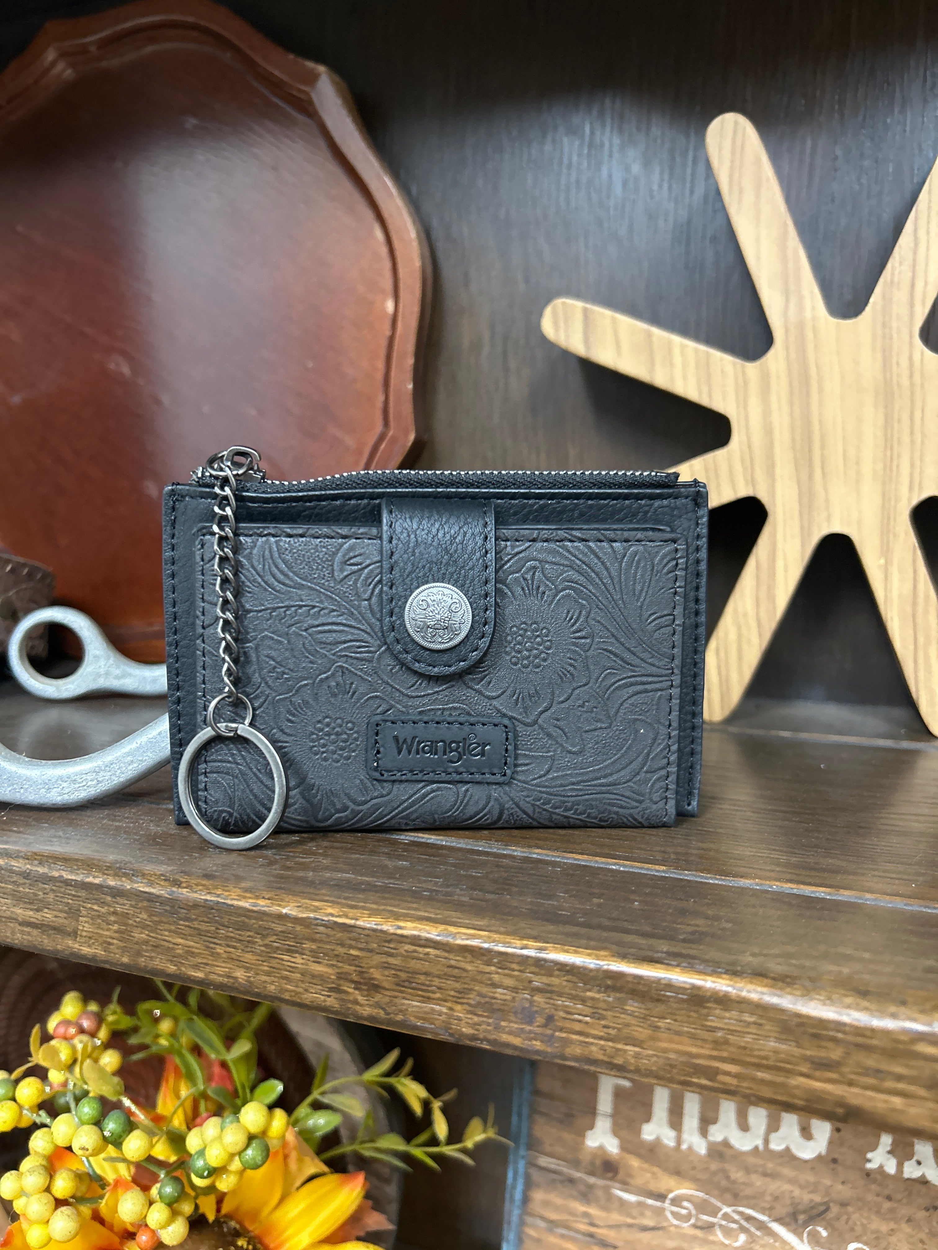 Wrangler Floral Embossed Bi-fold Wallet ~ Black - Henderson's Western Store