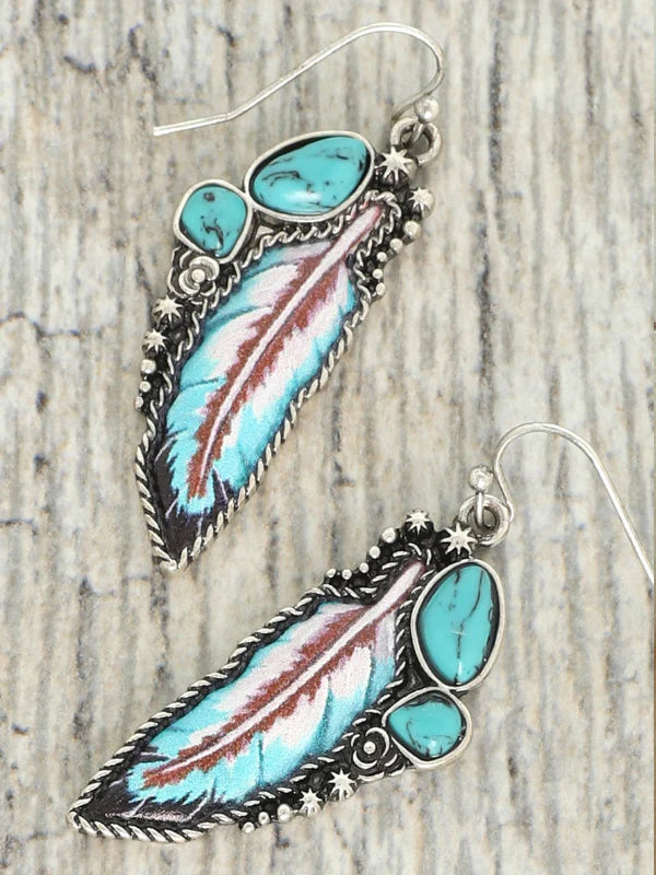 Western Turquoise Feather Earrings - Henderson's Western Store