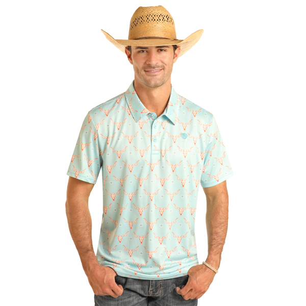 Men's Longhorn Print Polo by Rock & Roll - Henderson's Western Store