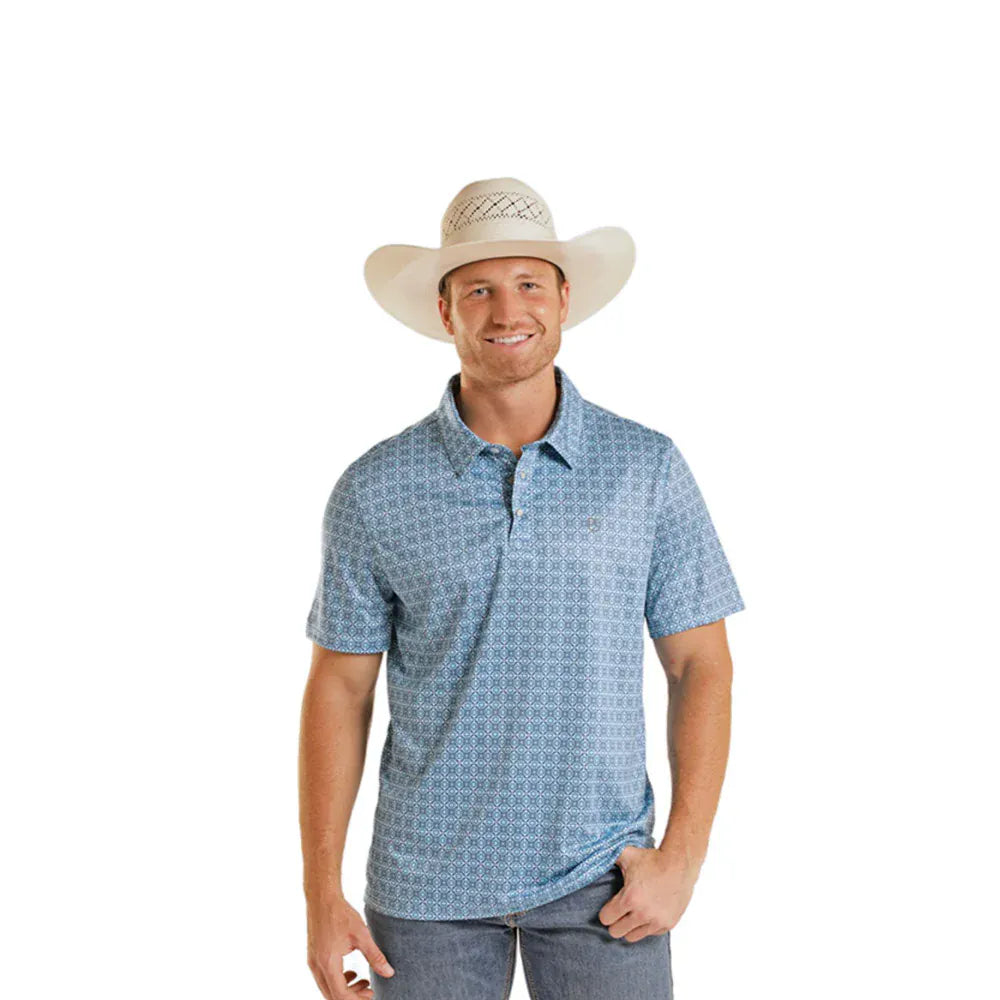 Men's Blue Geo Print Polo - Henderson's Western Store