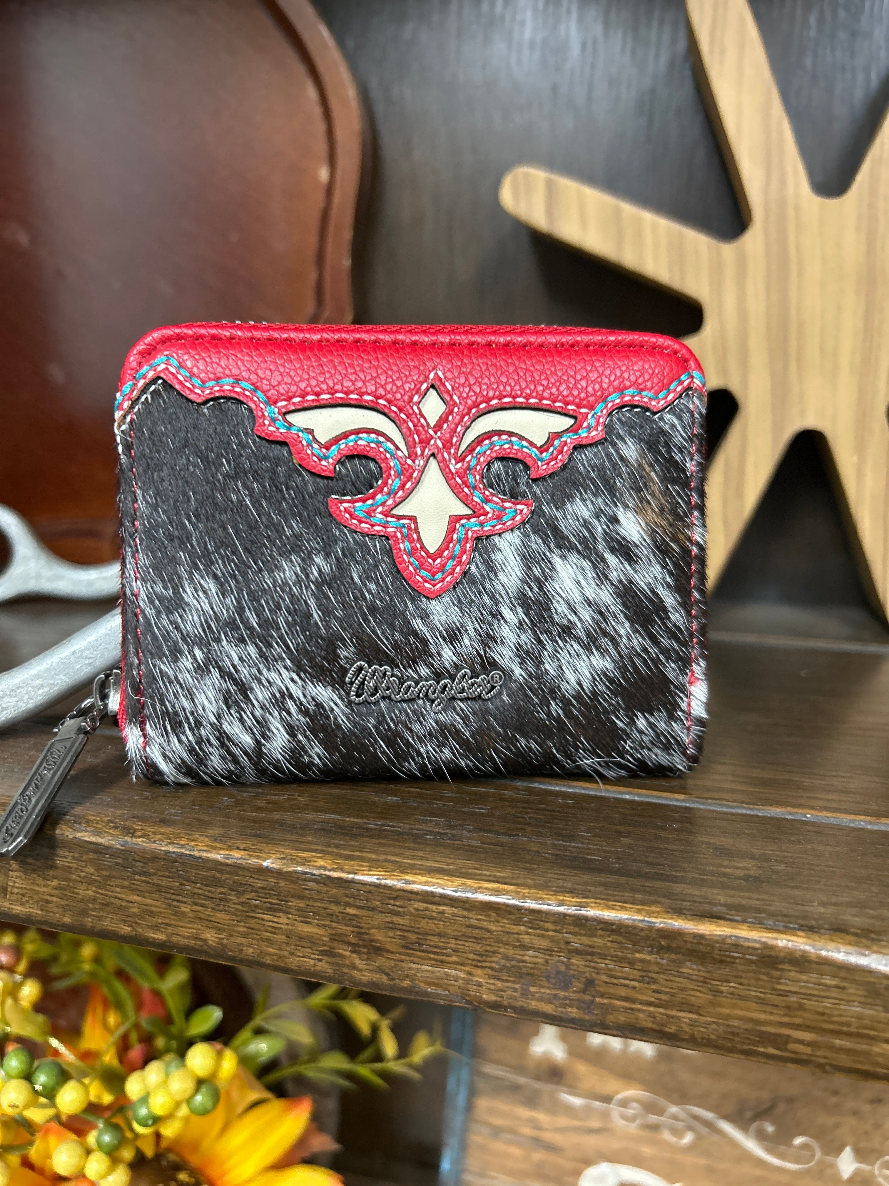 Wrangler Cowhide Zip-Around Wallet ~ Red - Henderson's Western Store