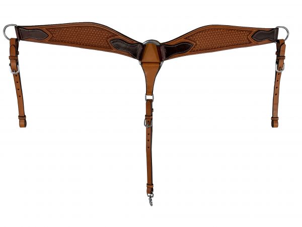 Leather Basket Tooled Contoured Breastcollar ~ Dark - Henderson's Western Store