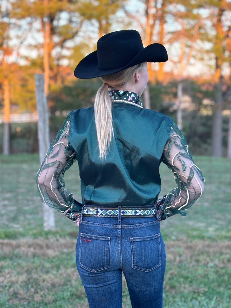 RHC Taffeta Bling sheer Sleeve ~ Emerald