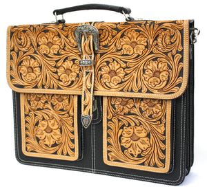 Load image into Gallery viewer, Floral Two Tone Leather Briefcase - Henderson&#39;s Western Store