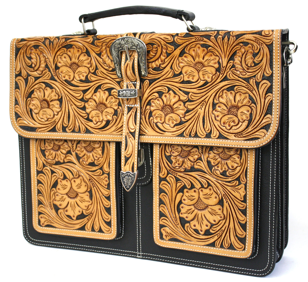 Floral Two Tone Leather Briefcase - Henderson's Western Store