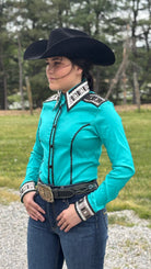 RHC Taffeta Bling Concealed Zipper Show Shirt -Teal Temptation - Henderson's Western Store