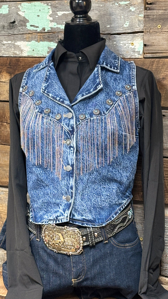 Denim Fringe Concho Vest by Rock & Roll
