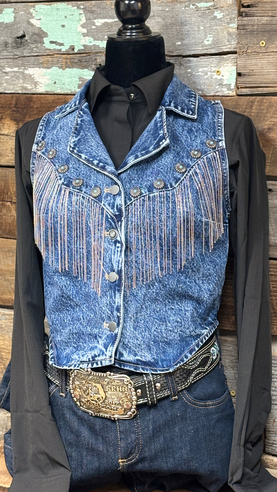 Denim Fringe Concho Vest by Rock & Roll