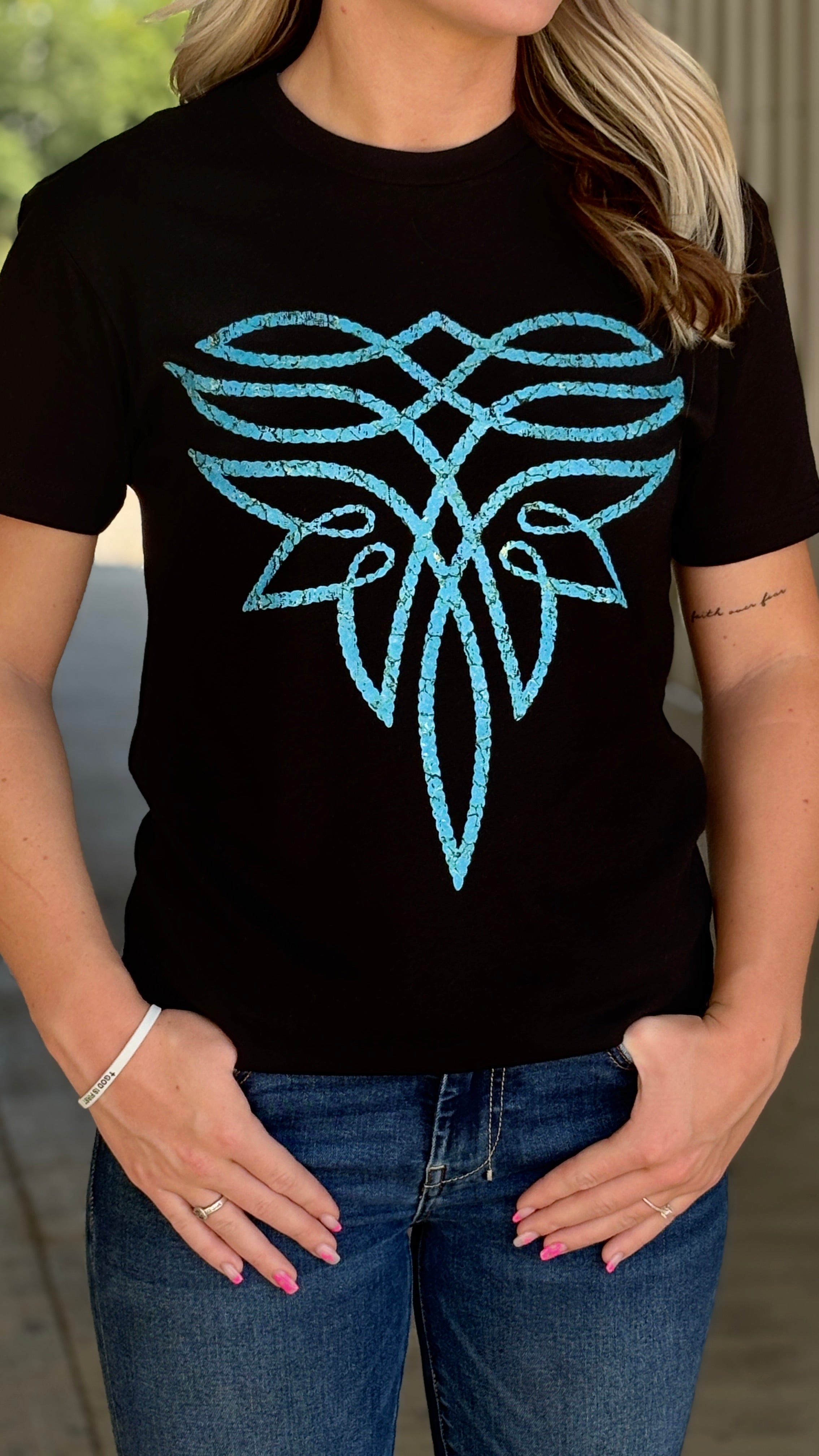 Western Turquoise Boot Stitch Tee - Henderson's Western Store