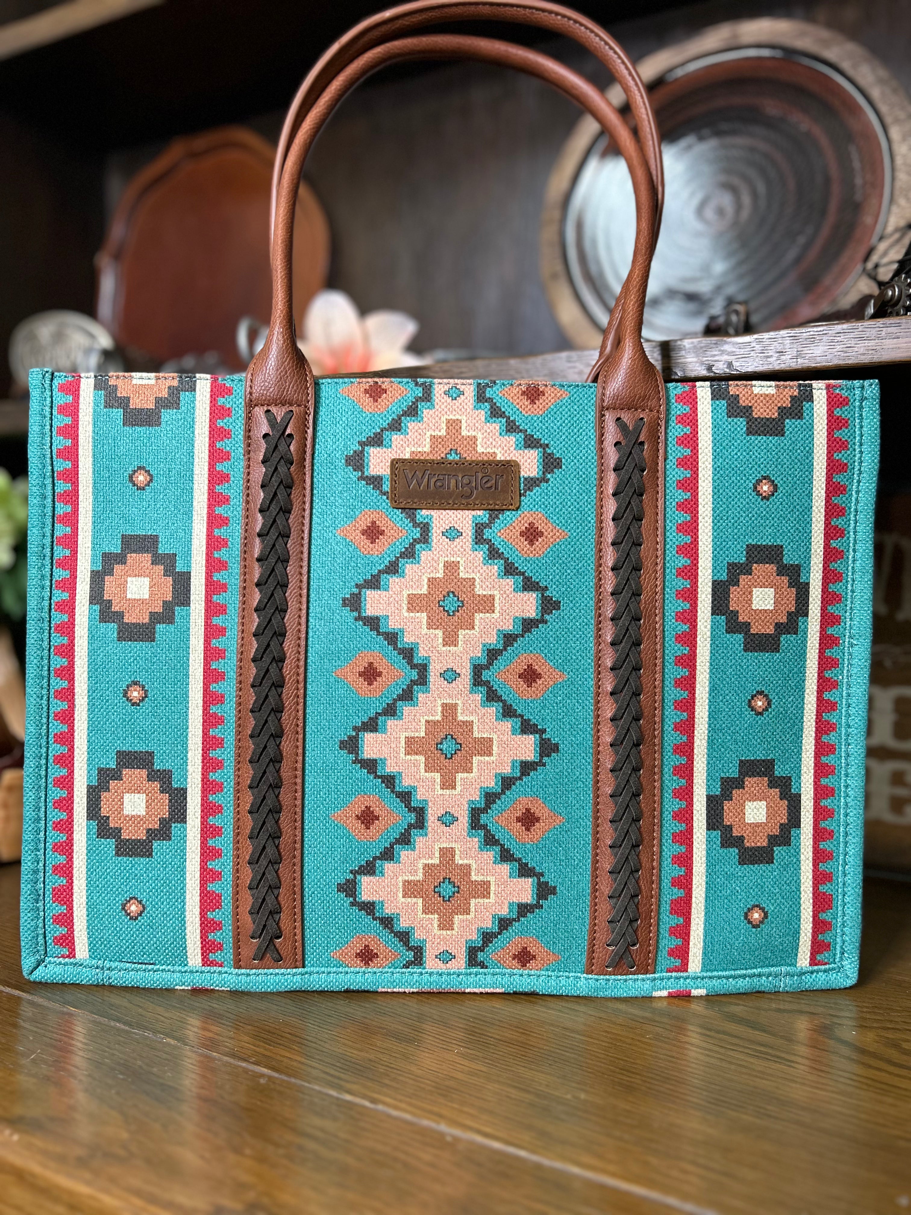Wrangler Southwest Print Large Tote ~ Turquoise - Henderson's Western Store