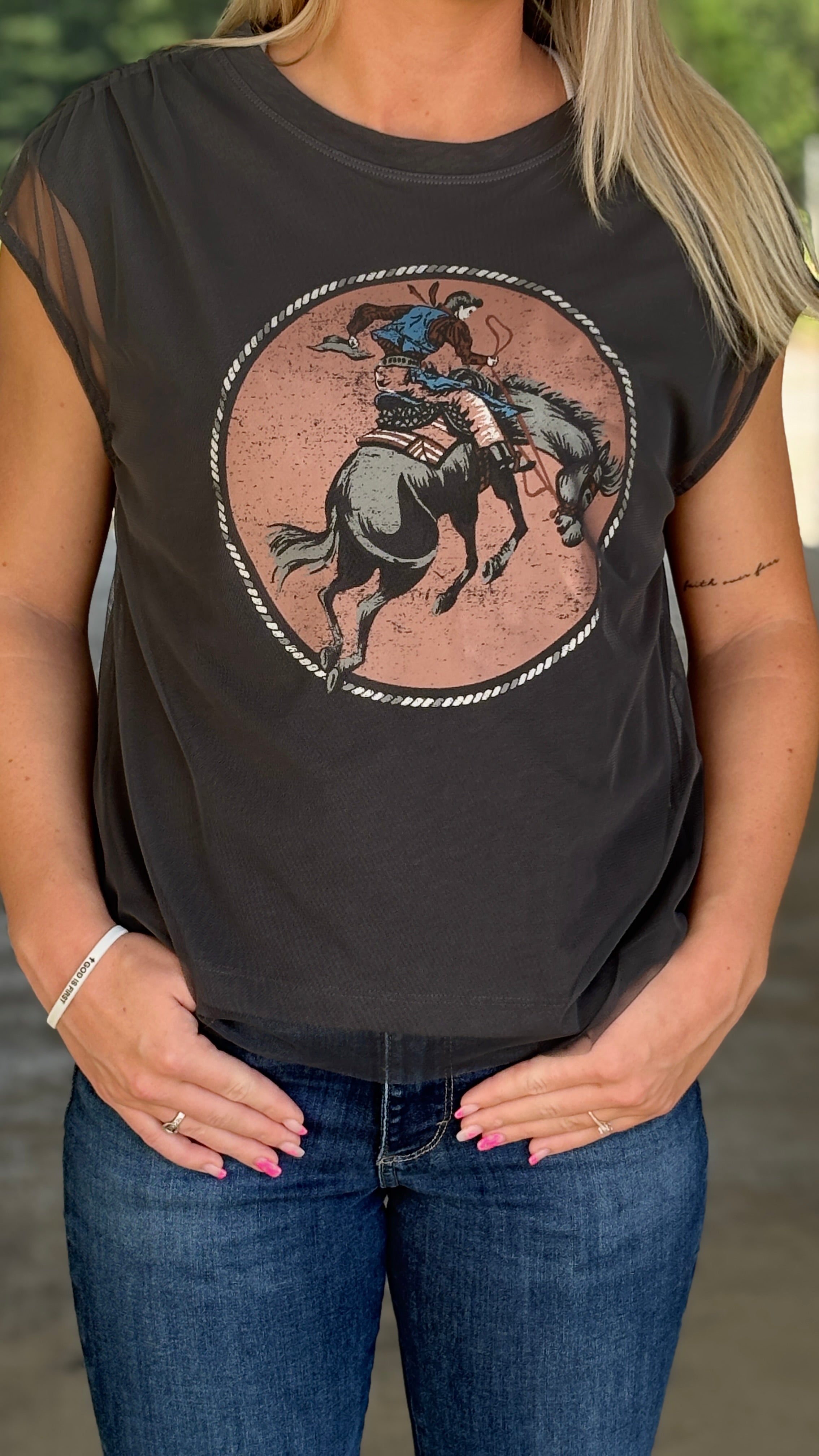 Bucking Bronc Mesh Top by Cruel Girl - Henderson's Western Store