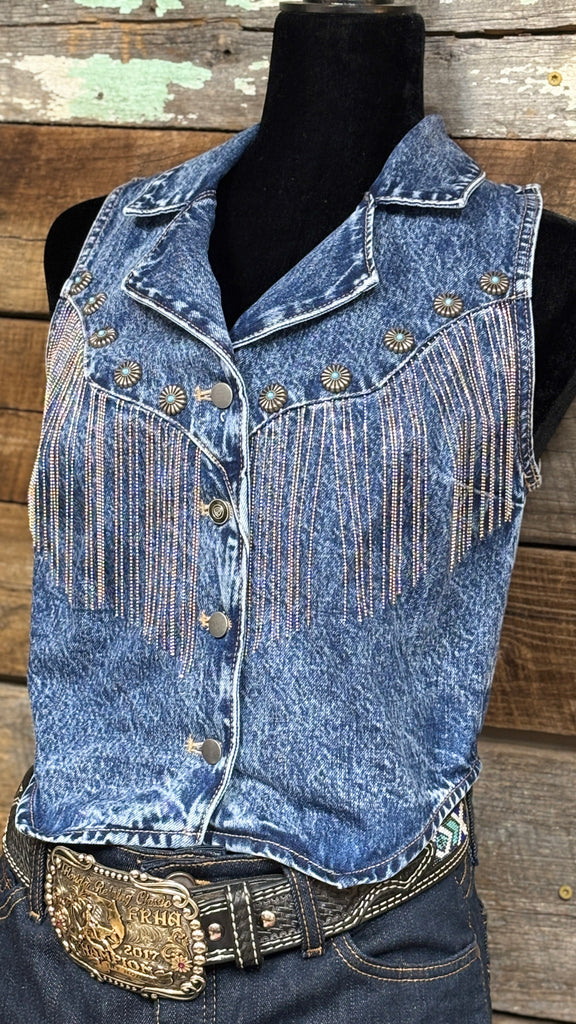Denim Fringe Concho Vest by Rock & Roll