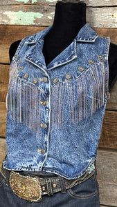 Load image into Gallery viewer, Denim Fringe Concho Vest by Rock &amp; Roll