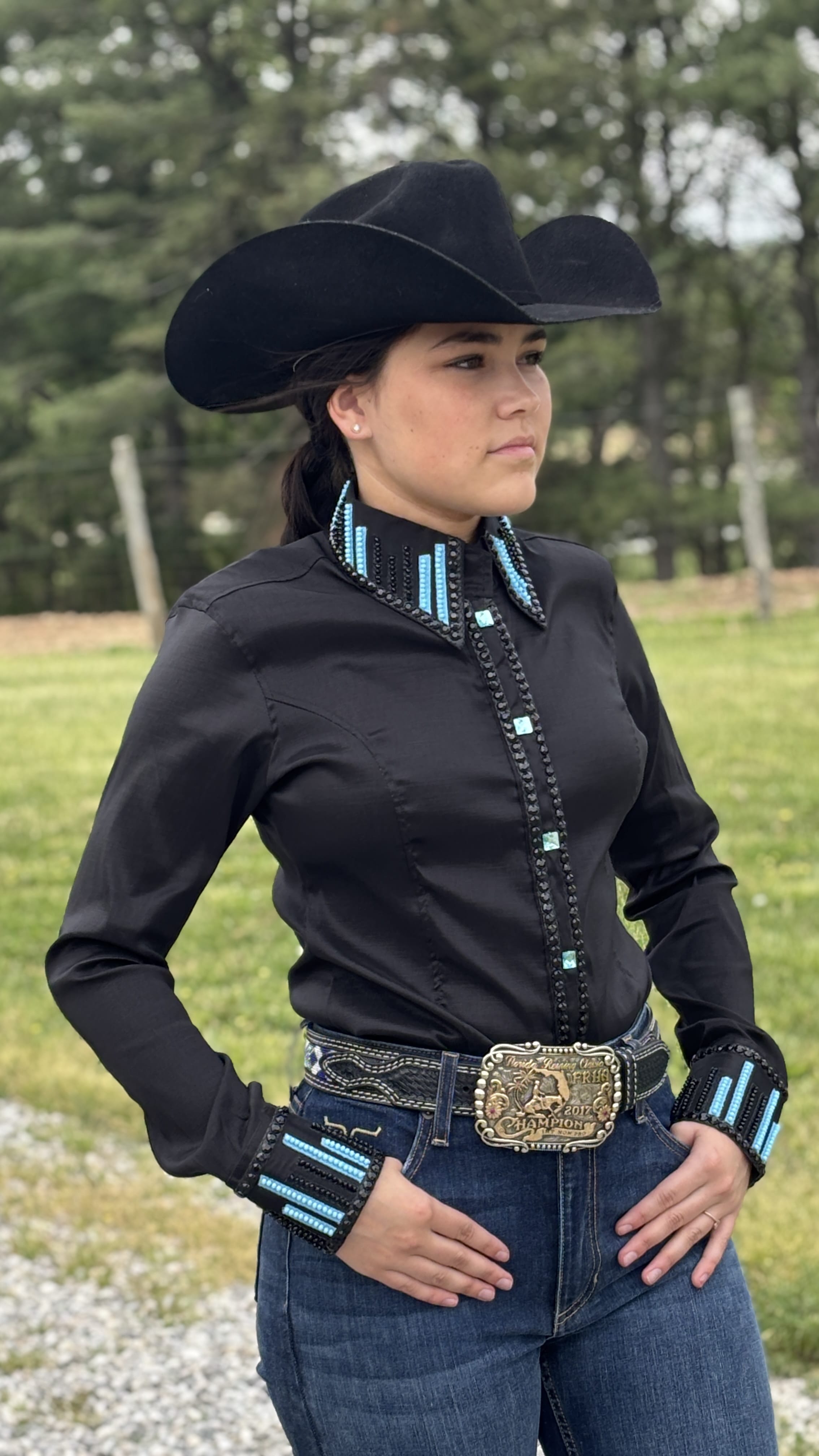 RHC Taffeta Bling Concealed Zipper Show Shirt -Black - Henderson's Western Store