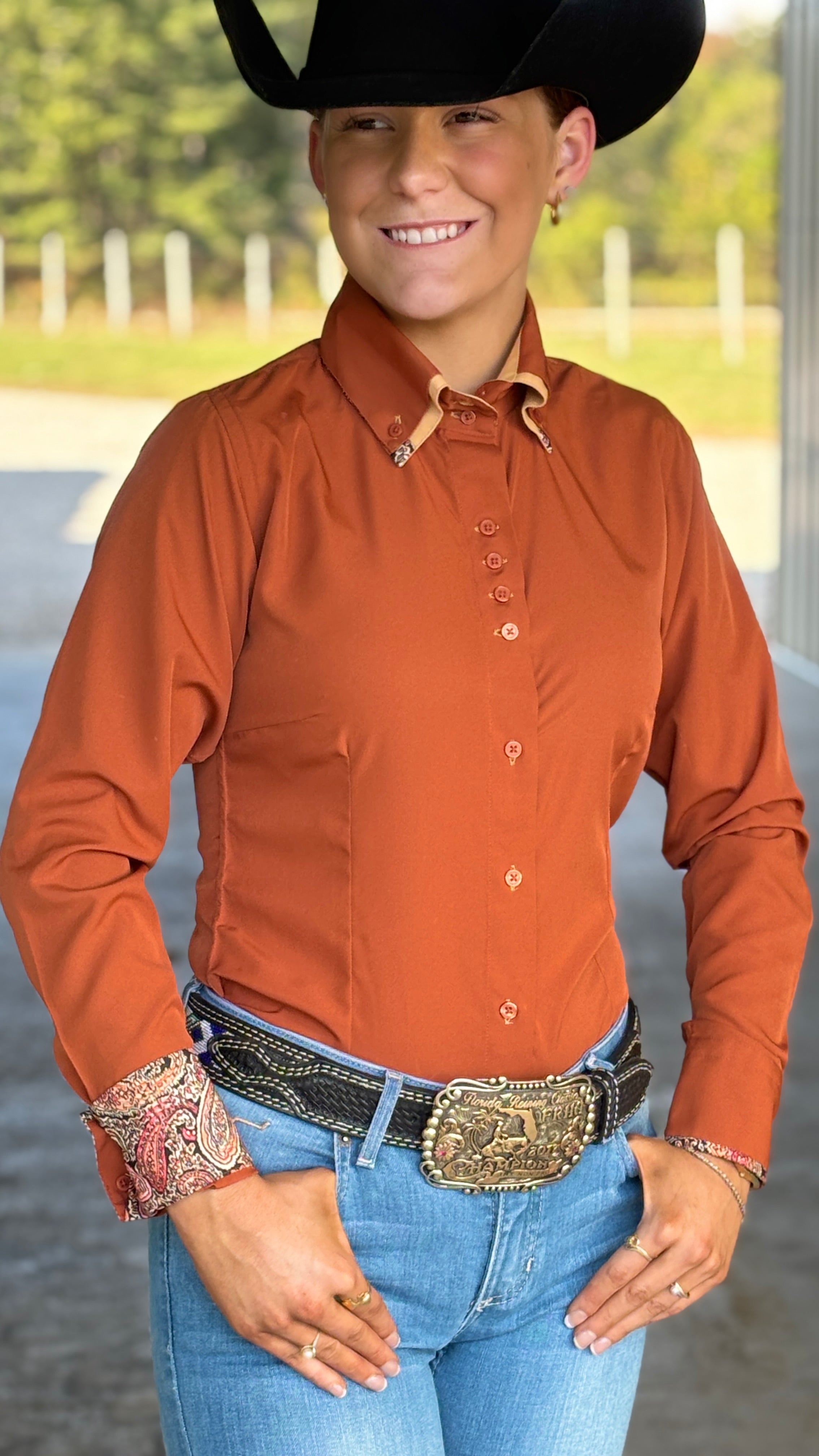 Double Collar Easy Care Button Down ~ Rust - Henderson's Western Store