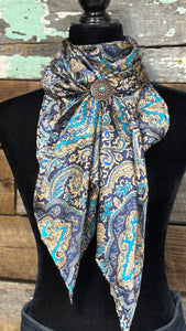 Load image into Gallery viewer, Paisley Jacquard Silk Scarf ~ Blue/Gold