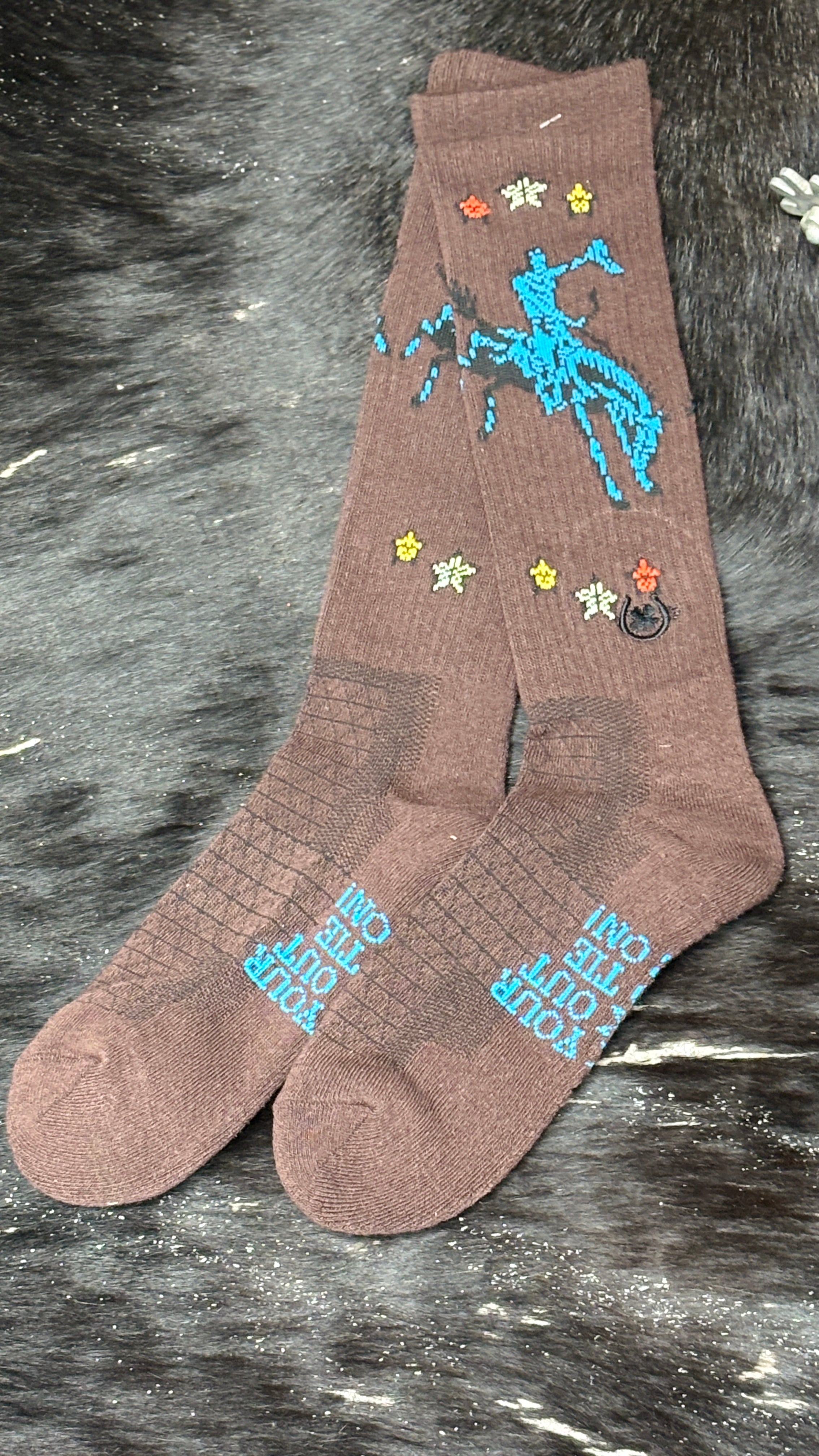 Lucky Chuck Socks ~Fringe Long Live Cowboy ~ Brown - Henderson's Western Store