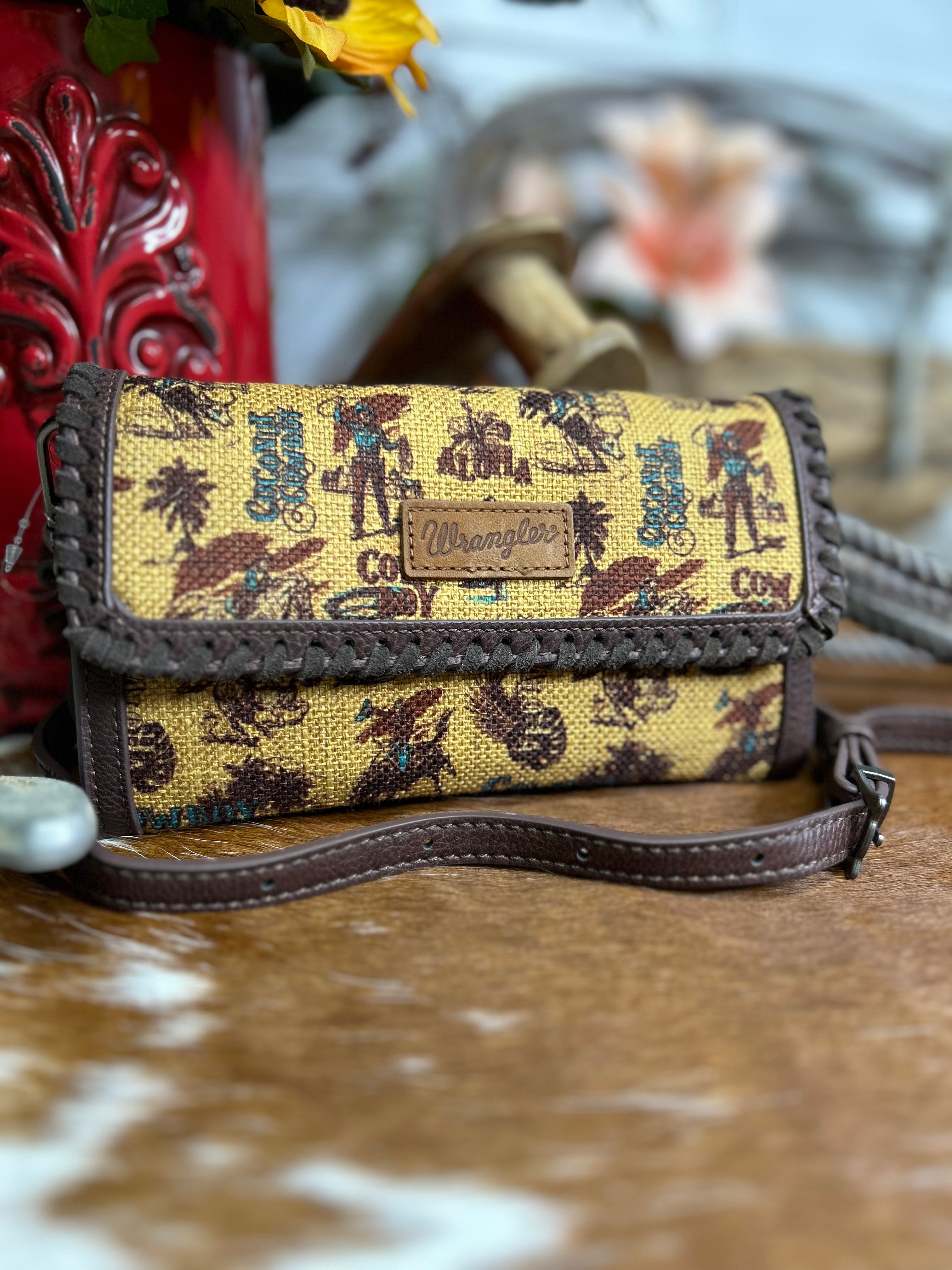 Wrangler Vintage Print Carry Wallet/Crossbody ~ Yellow - Henderson's Western Store