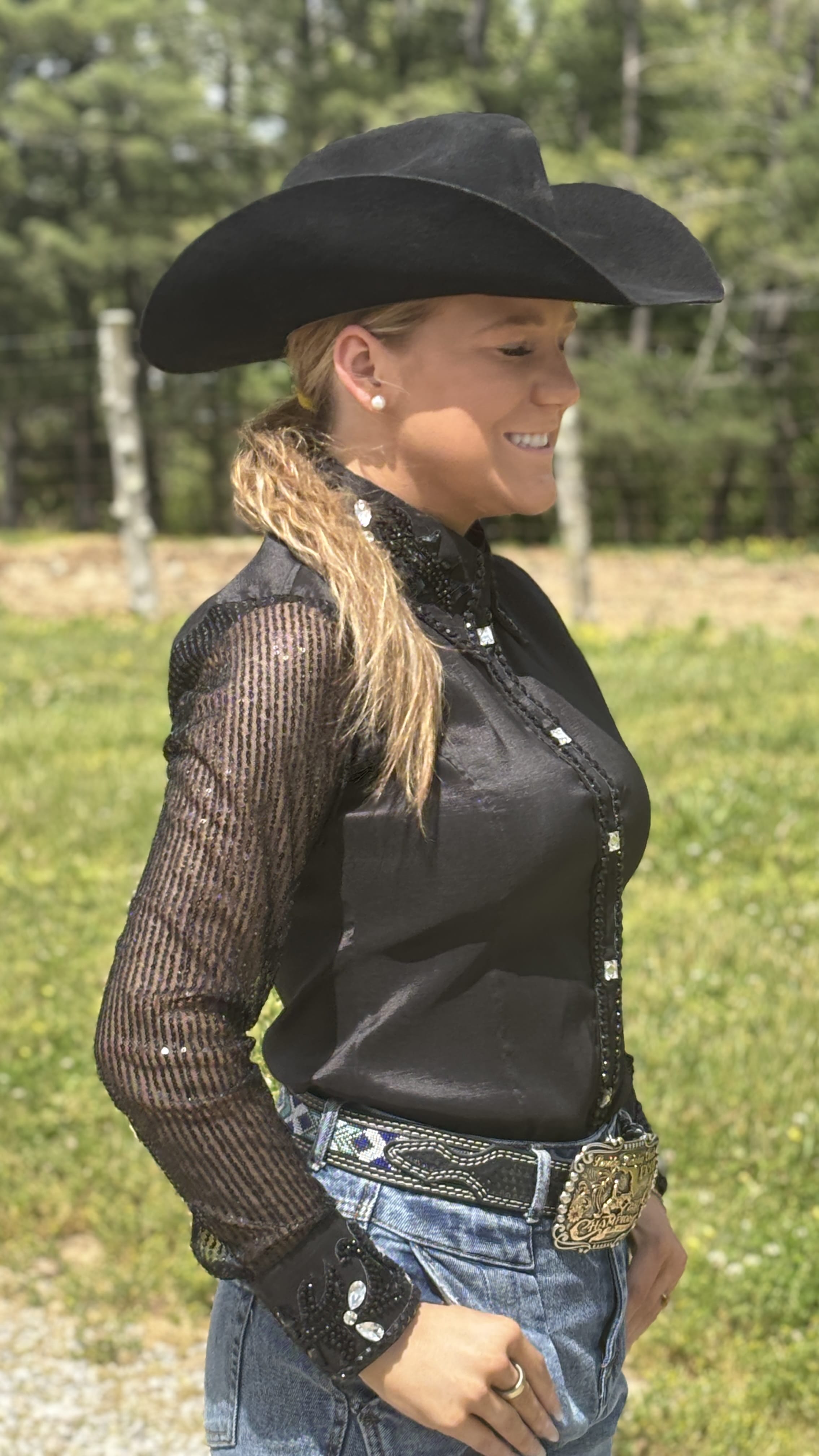 RHC Taffeta Bling Concealed Zipper Show Shirt - Sheer Sleeves - Henderson's Western Store