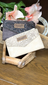 Load image into Gallery viewer, Wrangler Floral Tooled Card Holder Bi-Fold Wallet
