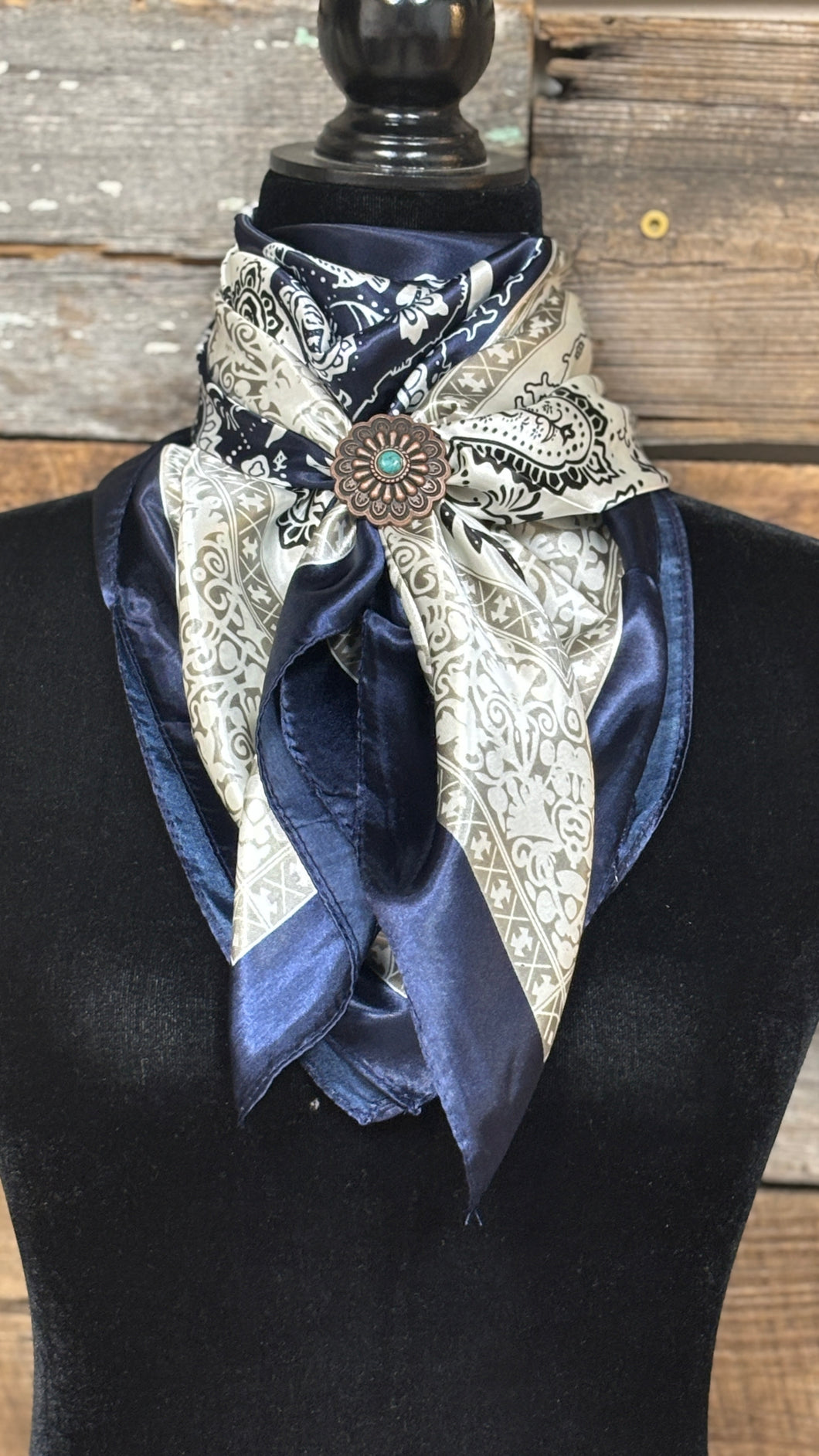 Rodeo Drive Wild Rags/Scarf ~ Navy & Grey Paisley - Henderson's Western Store
