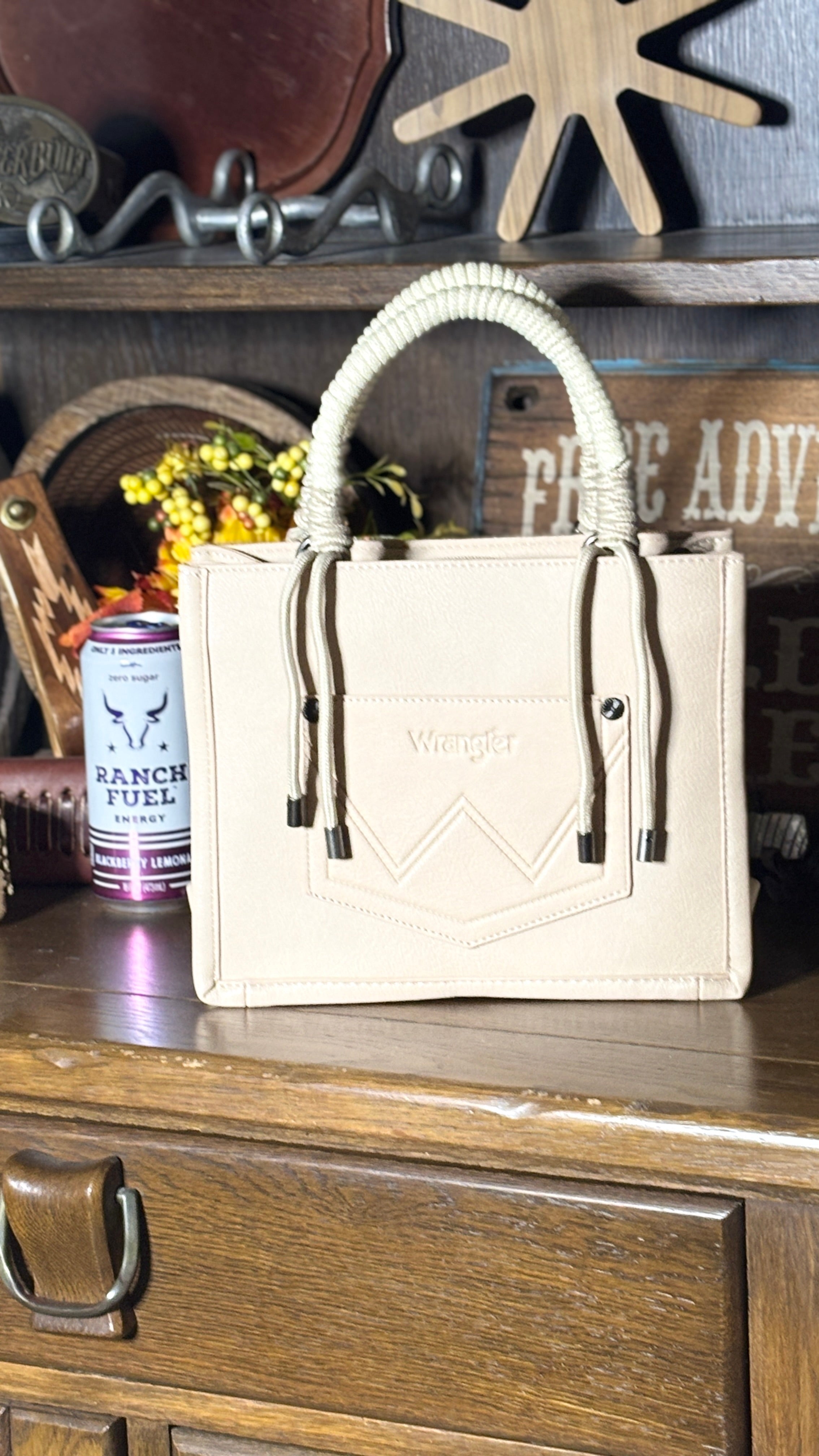 Wrangler Cow Print Tote/Crossbody ~ Tan - Henderson's Western Store