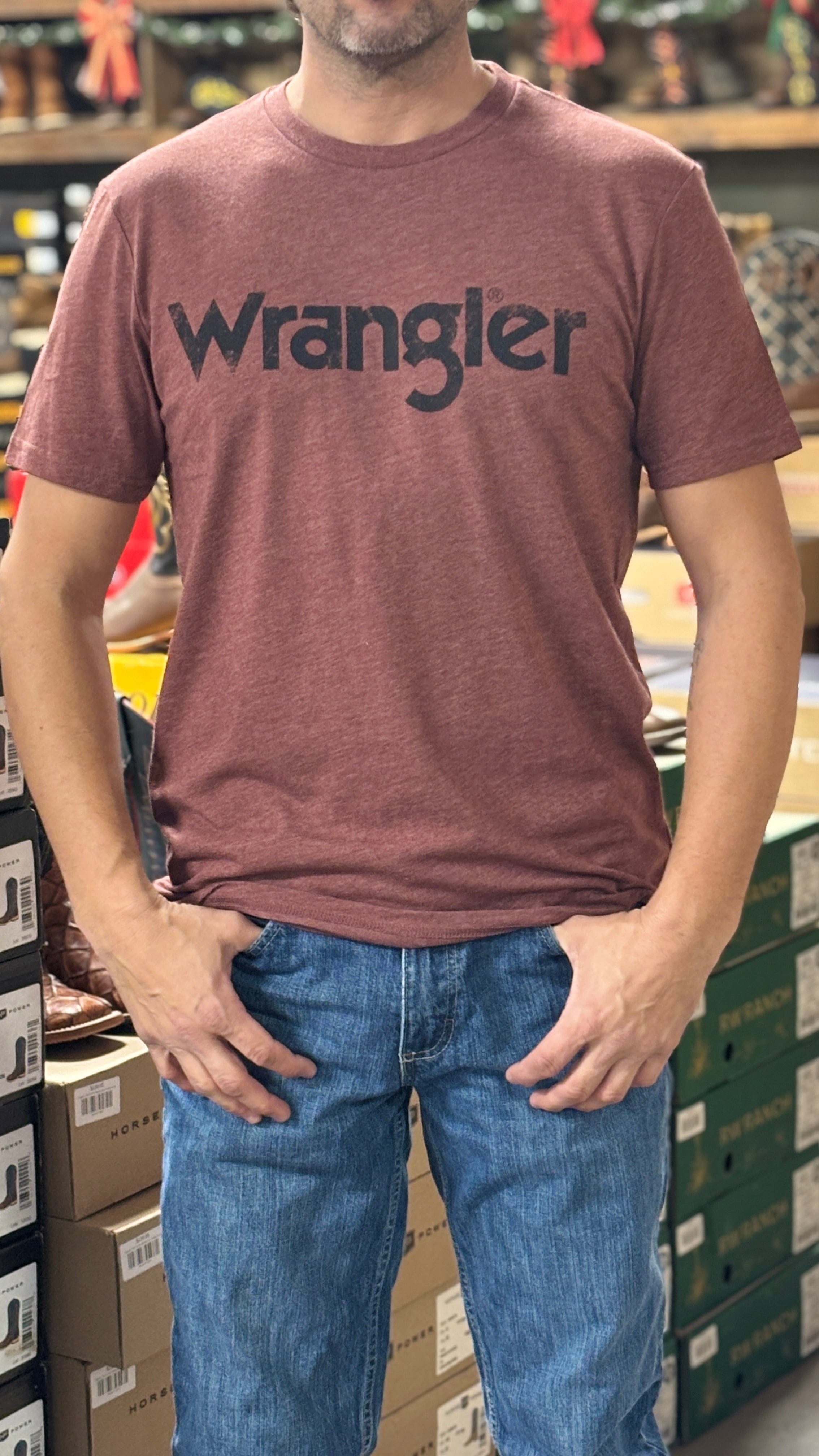 Men's Wrangler Logo Tee ~ Burgundy - Henderson's Western Store