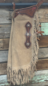 Load image into Gallery viewer, Sand Suede Chink ~ Sunflower &amp; Basket Tooling - Henderson&#39;s Western Store