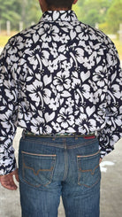 Men's Hibiscus Print Button-Down Western Shirt - Navy - Henderson's Western Store