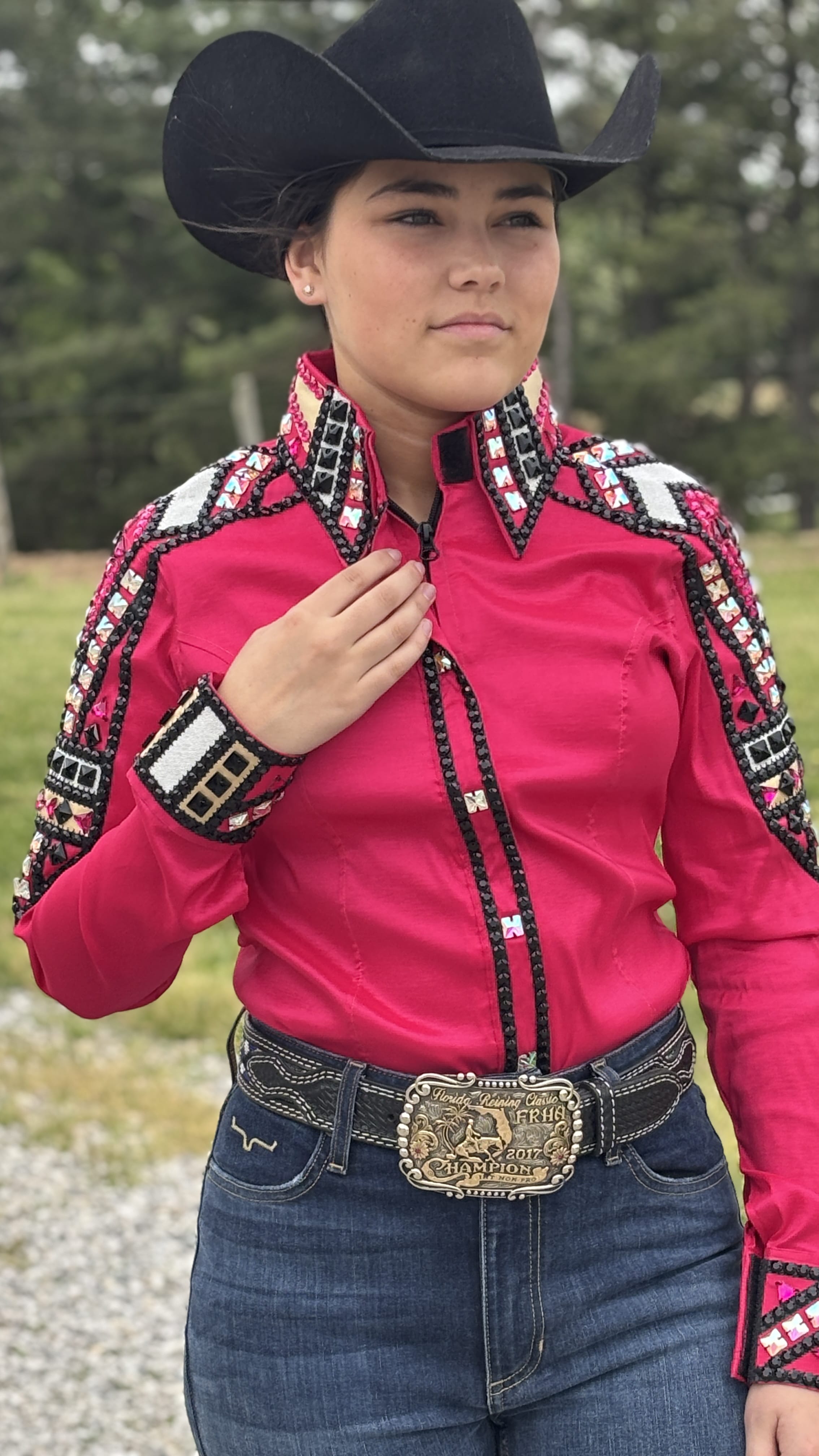 RHC Taffeta Bling Concealed Zipper Show Shirt -Fuchsia - Henderson's Western Store